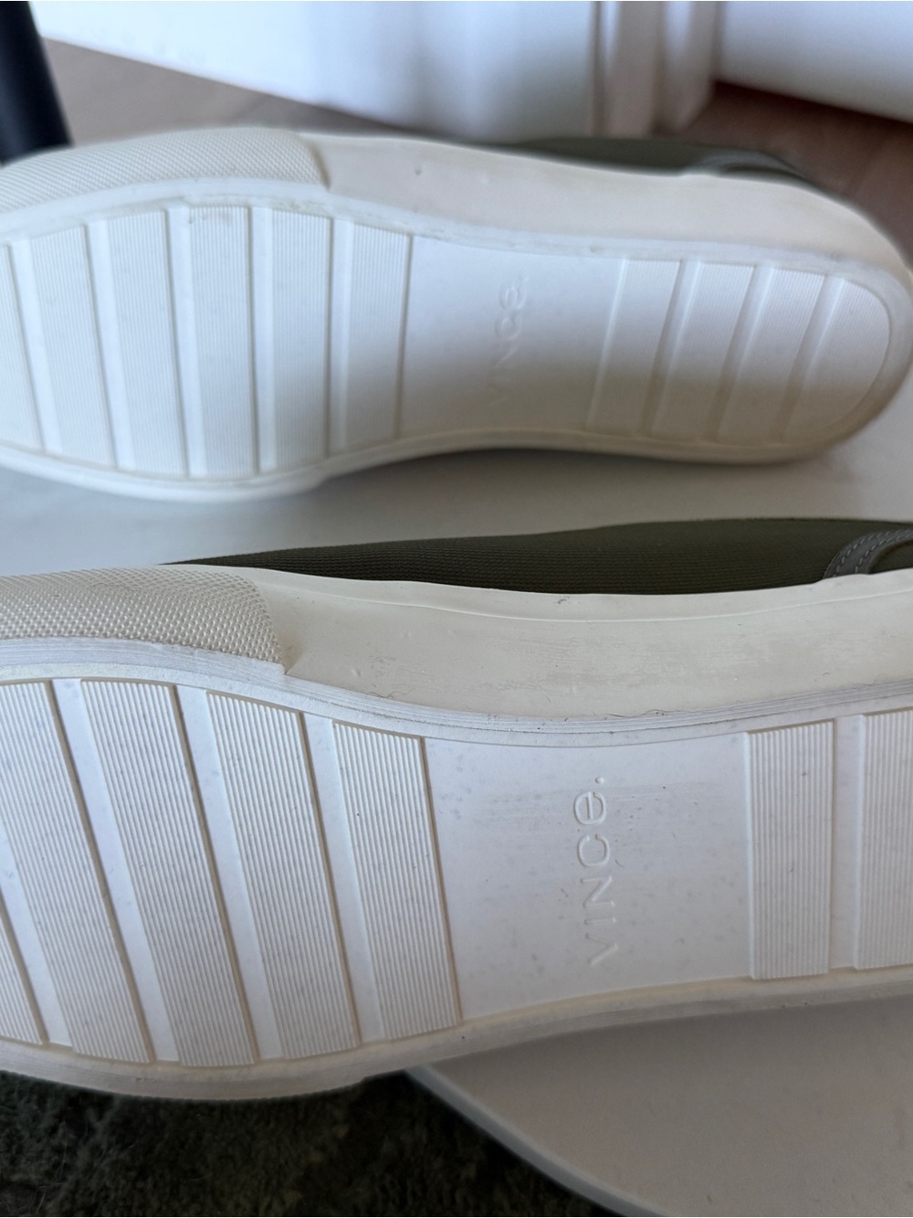 VINCE Olive Canvas Low-Top Sneakers with White Toe Rubber Sole - Picture 3 of 9